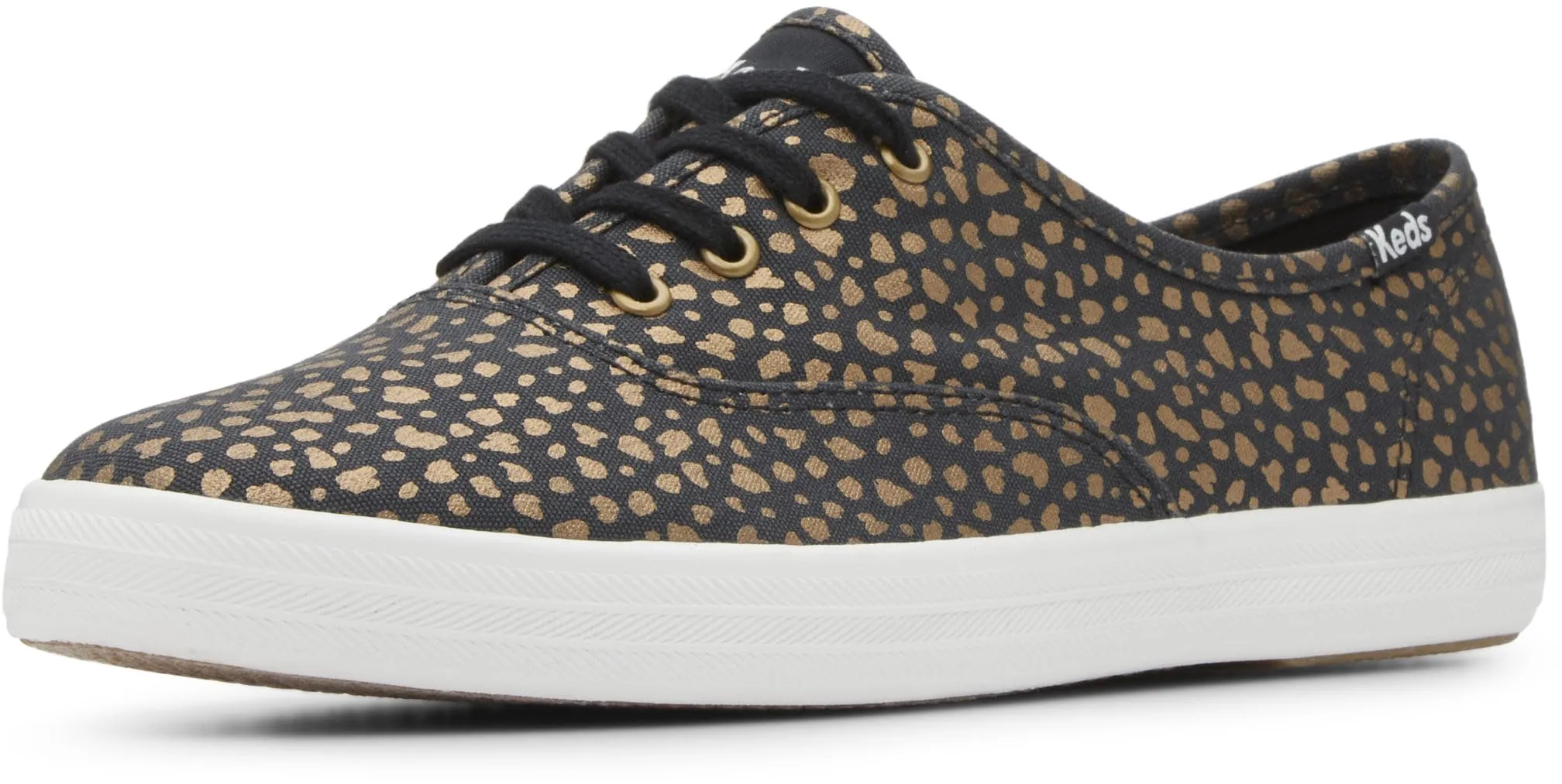 Keds Women's Champion Canvas Lace Up Sneaker, Black/Bronze Mini Dot, 10