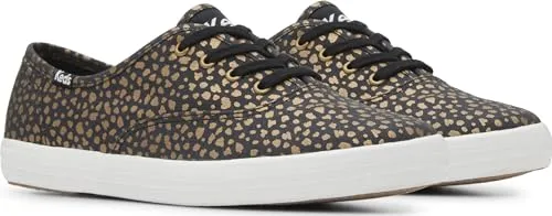 Keds Women's Champion Canvas Lace Up Sneaker, Black/Bronze Mini Dot, 10