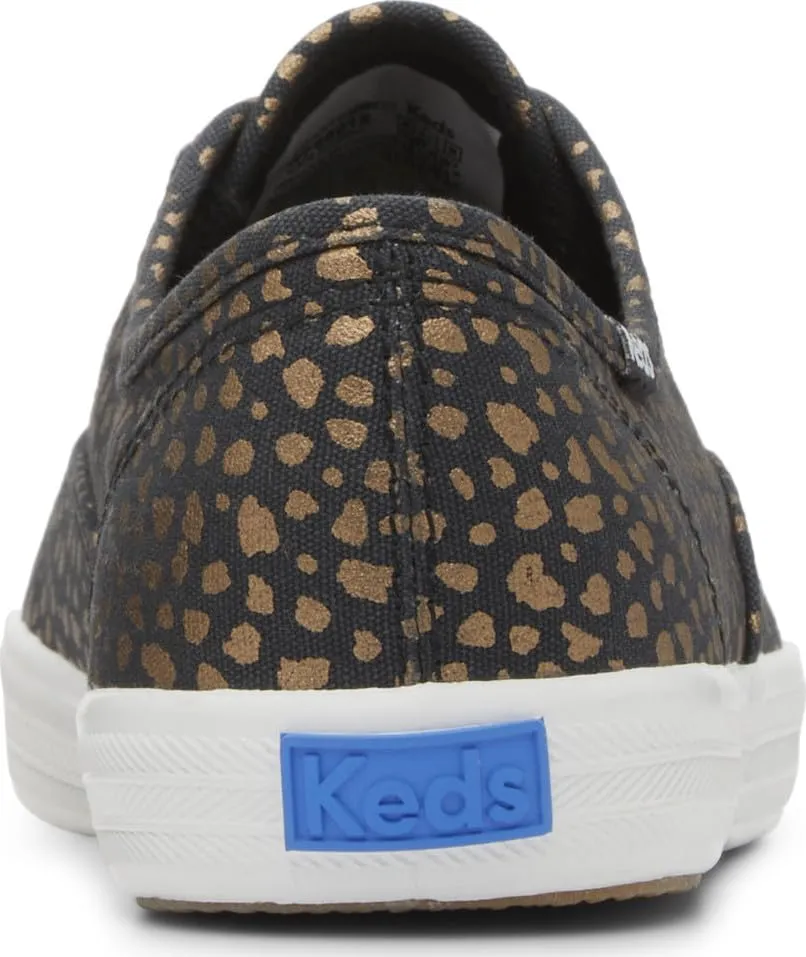 Keds Women's Champion Canvas Lace Up Sneaker, Black/Bronze Mini Dot, 10