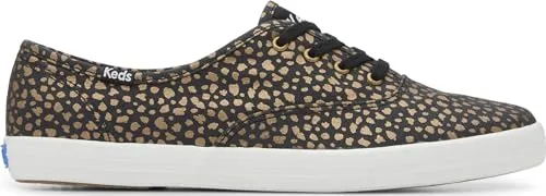 Keds Women's Champion Canvas Lace Up Sneaker, Black/Bronze Mini Dot, 10