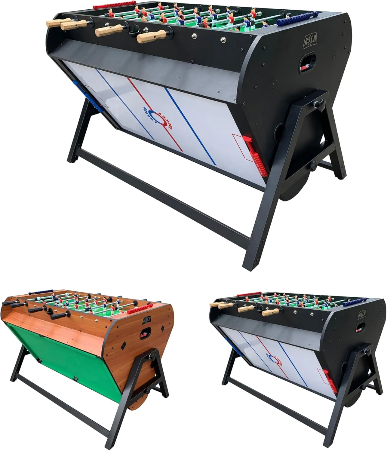 KICK Triplex 55″ Telescopic Rods 3-in-1 Swivel Multi Game Table - Combo Game Table Set - Billiards, Air-Hockey and a Foosball for Home, Game Room, Friends and Family!
