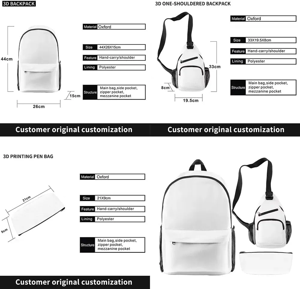 Kotaro Lives Alone Backpack Three-piece Sets Casual Unisex Oxford Cloth Travel Bag Stylish Shoulder Bag (WP07734X06,One size)
