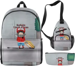 Kotaro Lives Alone Backpack Three-piece Sets Casual Unisex Oxford Cloth Travel Bag Stylish Shoulder Bag (WP07734X06,One size)