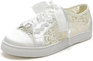 Lace Wedding Sneakers for Bride Low Top Bridal Tennis Shoes Comfortable Wedding Shoes