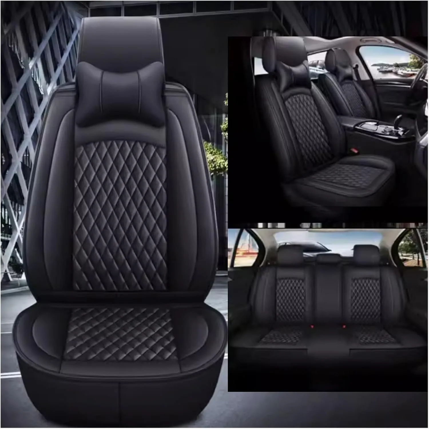 Leather Car Seat Covers Fit for Ligier JS50 2000-2024, 5 Seats Comfortable Non-Slip Seat Covers, Nappa Leather Sport Seat Cover, Car Seat Cover Full Set, Luxury Seat Covers Fit(Black Headrest)