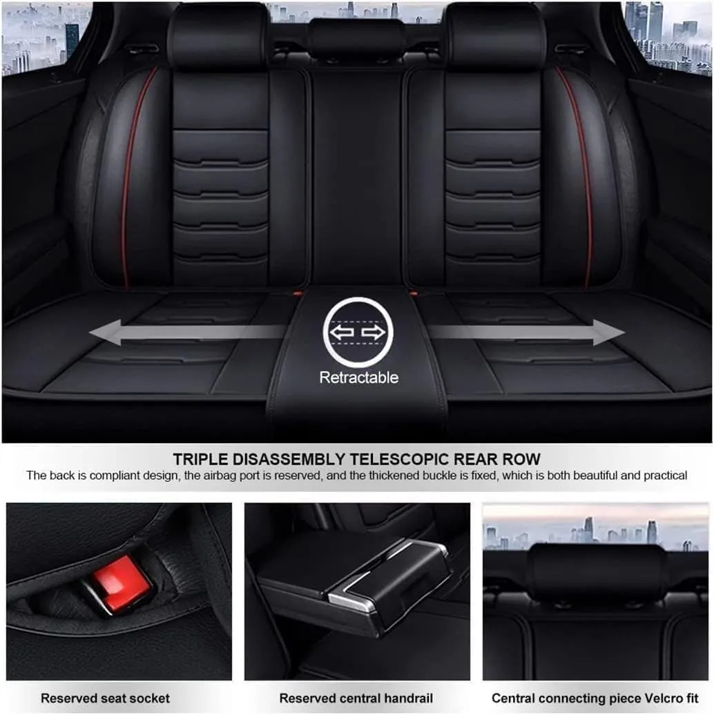 Leather Car Seat Covers Fit for Ligier JS50 2000-2024, 5 Seats Comfortable Non-Slip Seat Covers, Nappa Leather Sport Seat Cover, Car Seat Cover Full Set, Luxury Seat Covers Fit(Black Headrest)