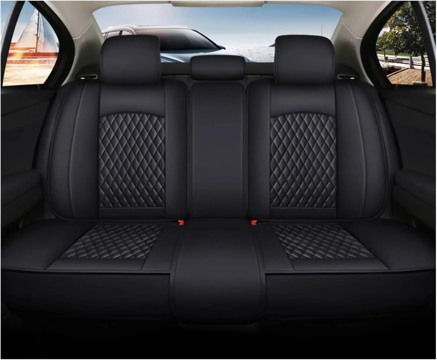 Leather Car Seat Covers Fit for Ligier JS50 2000-2024, 5 Seats Comfortable Non-Slip Seat Covers, Nappa Leather Sport Seat Cover, Car Seat Cover Full Set, Luxury Seat Covers Fit(Black Headrest)