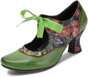 Leather Mary Jane Shoes,Womens Colorful Patchword Block Heel Pumps Vintage Mary Jane Shoes Mid Kitten Heel Pumps Shoes Ankle Strap Wedding Dress Evening Party Shoes