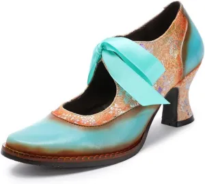 Leather Mary Jane Shoes,Womens Colorful Patchword Block Heel Pumps Vintage Mary Jane Shoes Mid Kitten Heel Pumps Shoes Ankle Strap Wedding Dress Evening Party Shoes