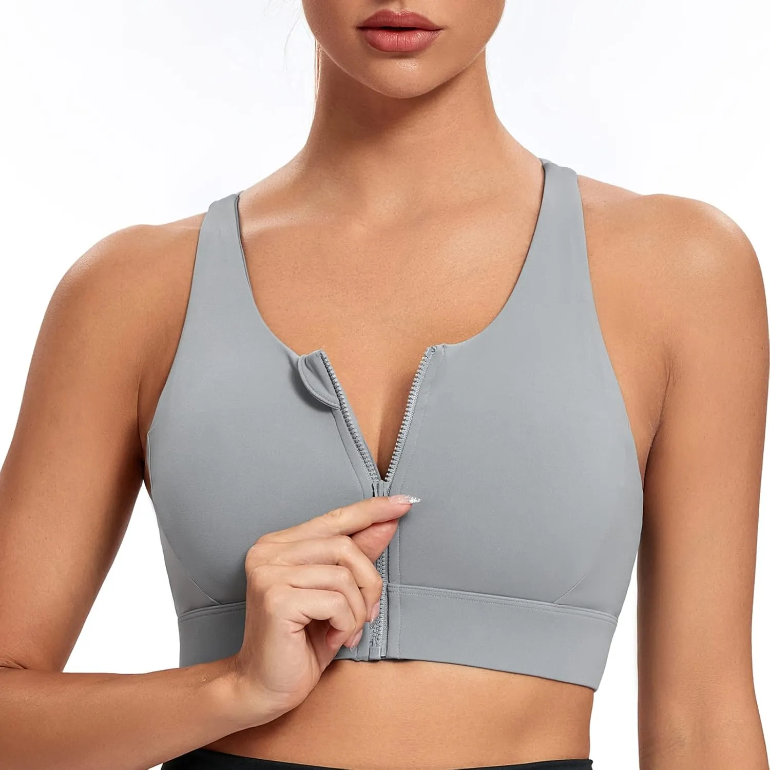 Lemedy Zipper in Front Sports Bra for Women Yoga Workout Crop Tank Top