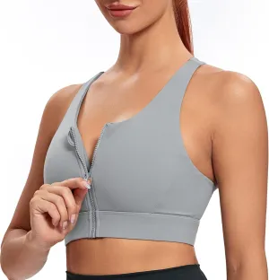 Lemedy Zipper in Front Sports Bra for Women Yoga Workout Crop Tank Top