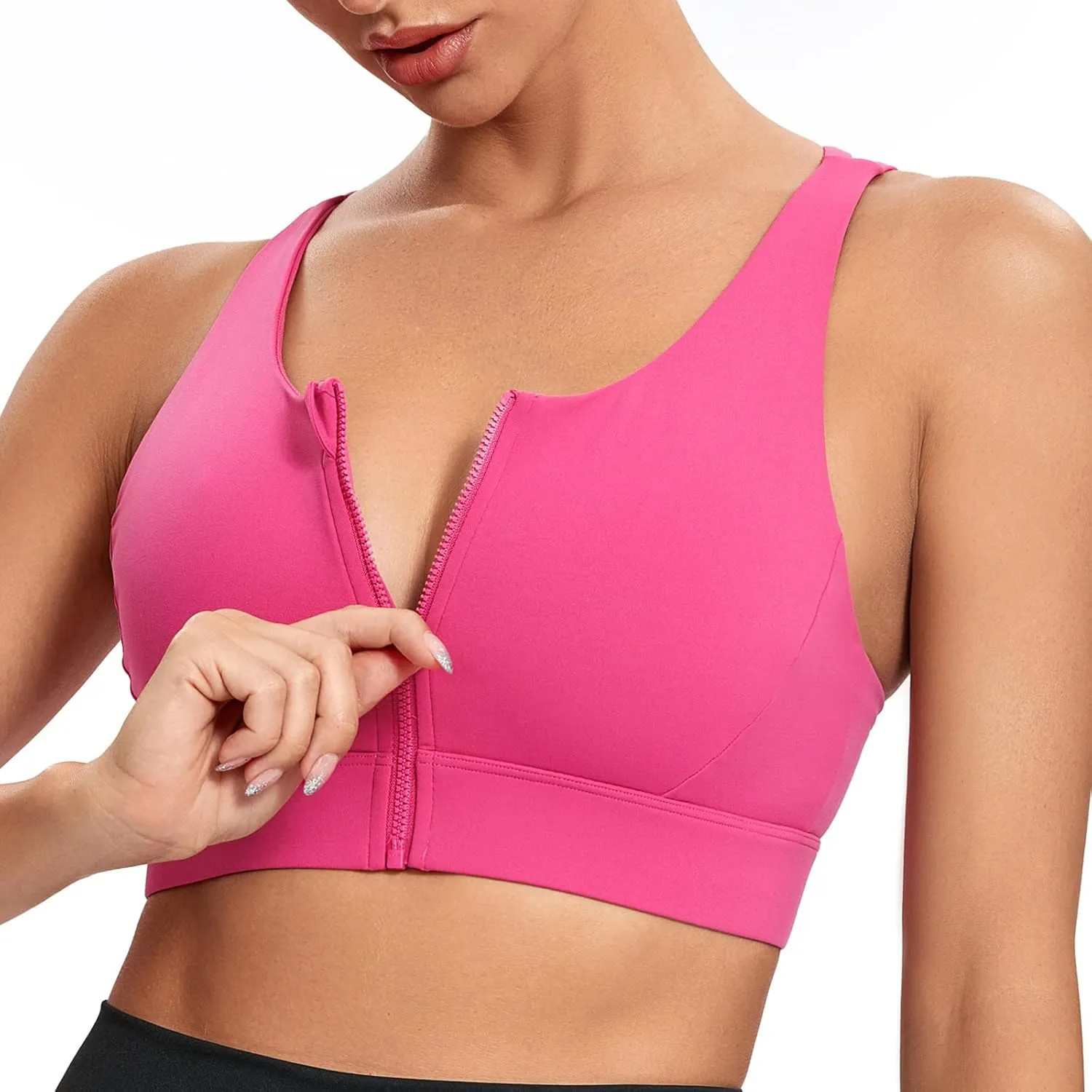 Lemedy Zipper in Front Sports Bra for Women Yoga Workout Crop Tank Top