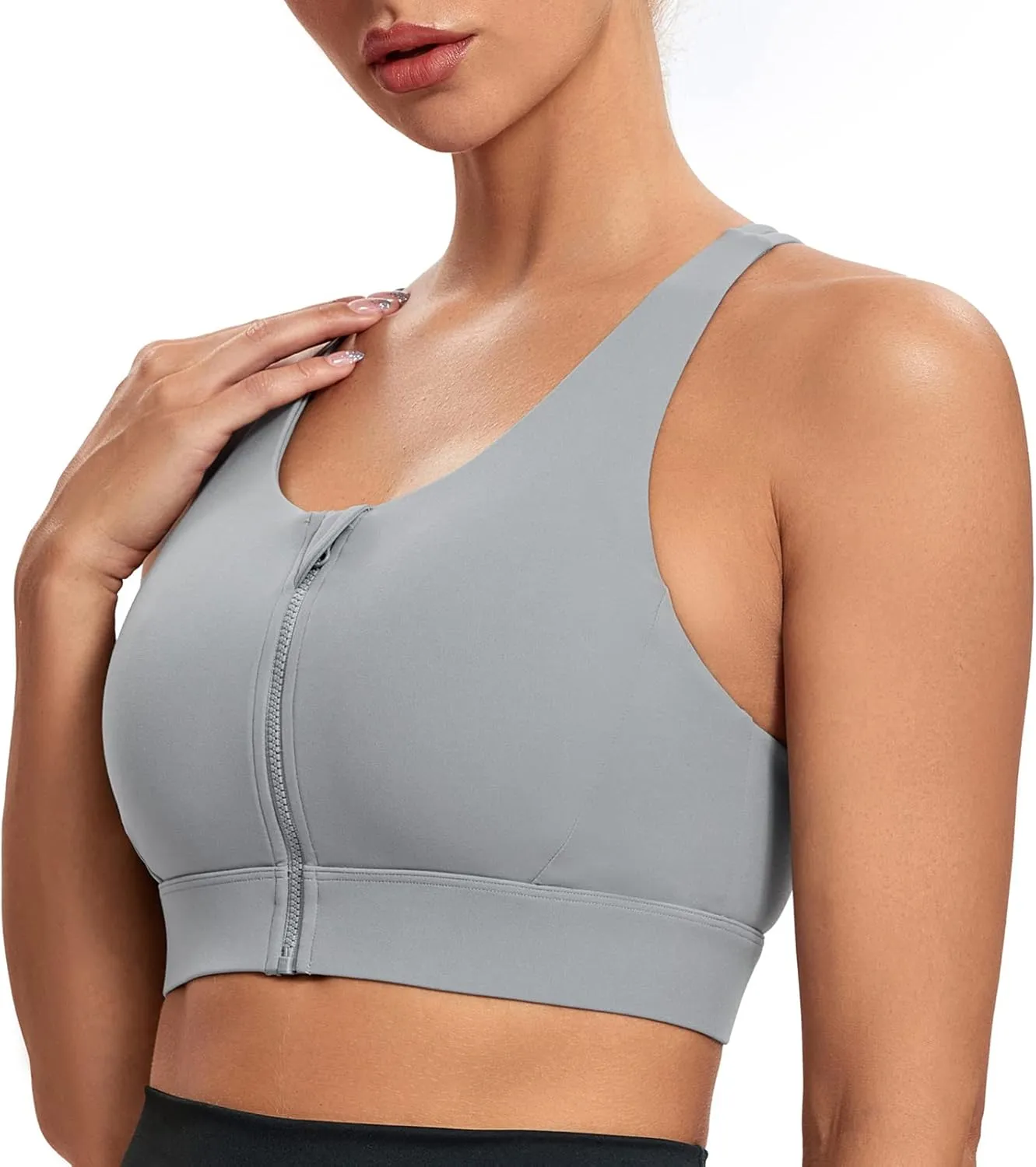 Lemedy Zipper in Front Sports Bra for Women Yoga Workout Crop Tank Top