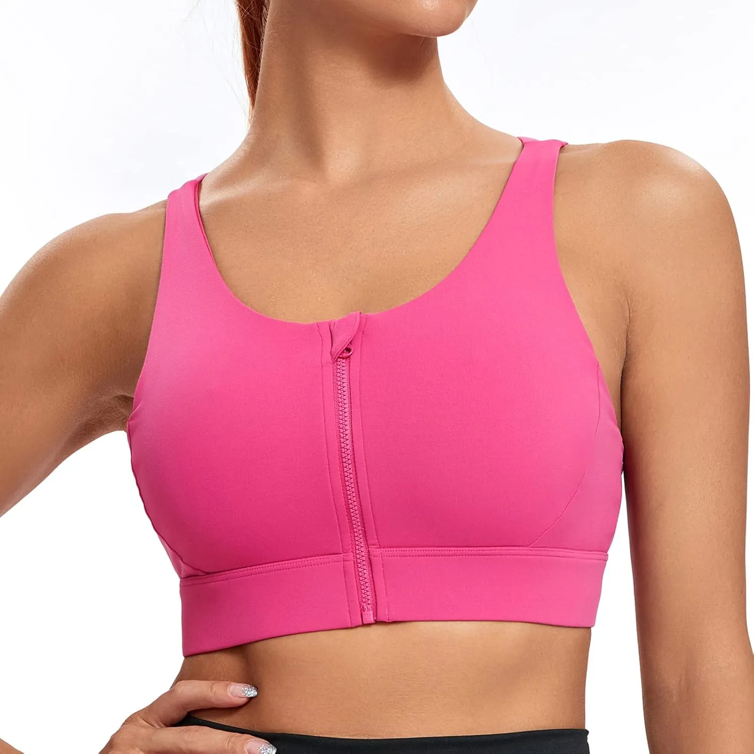 Lemedy Zipper in Front Sports Bra for Women Yoga Workout Crop Tank Top