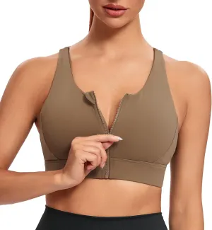 Lemedy Zipper in Front Sports Bra for Women Yoga Workout Crop Tank Top