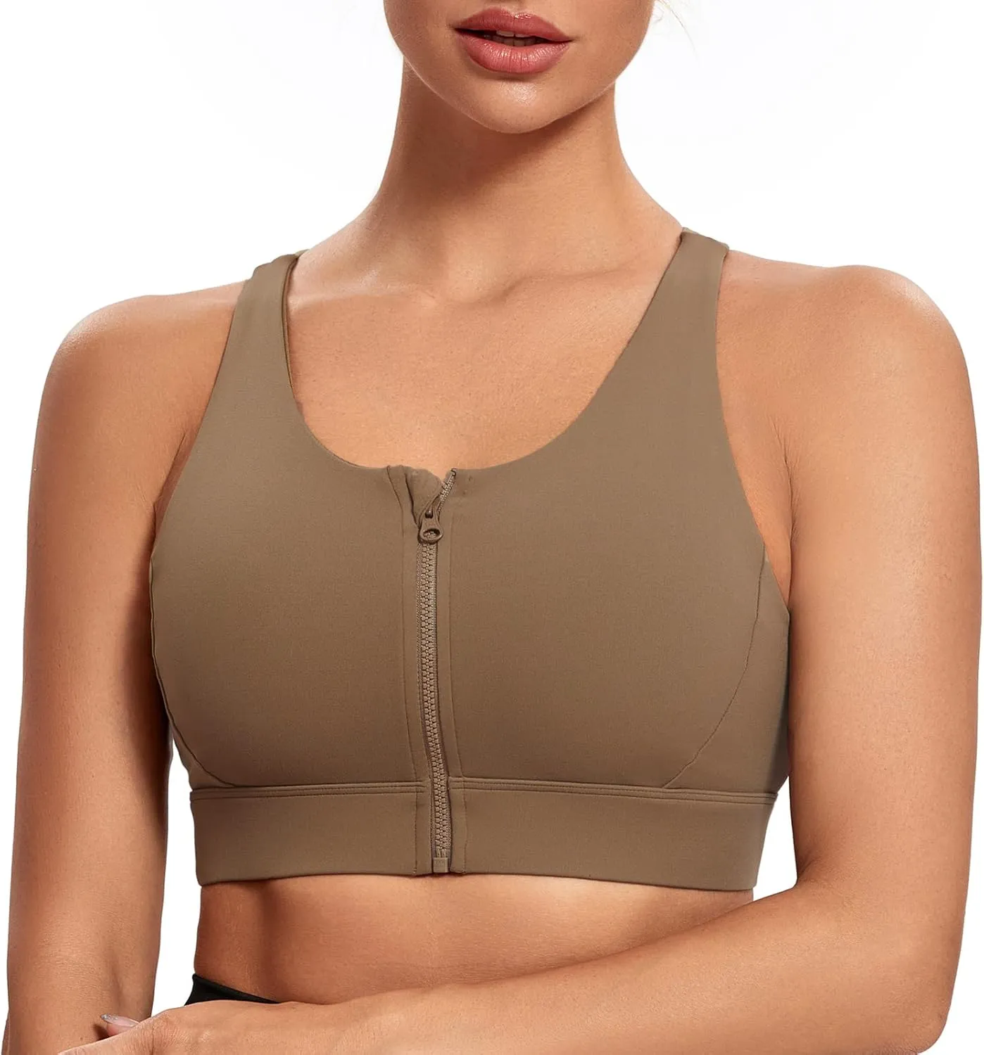 Lemedy Zipper in Front Sports Bra for Women Yoga Workout Crop Tank Top