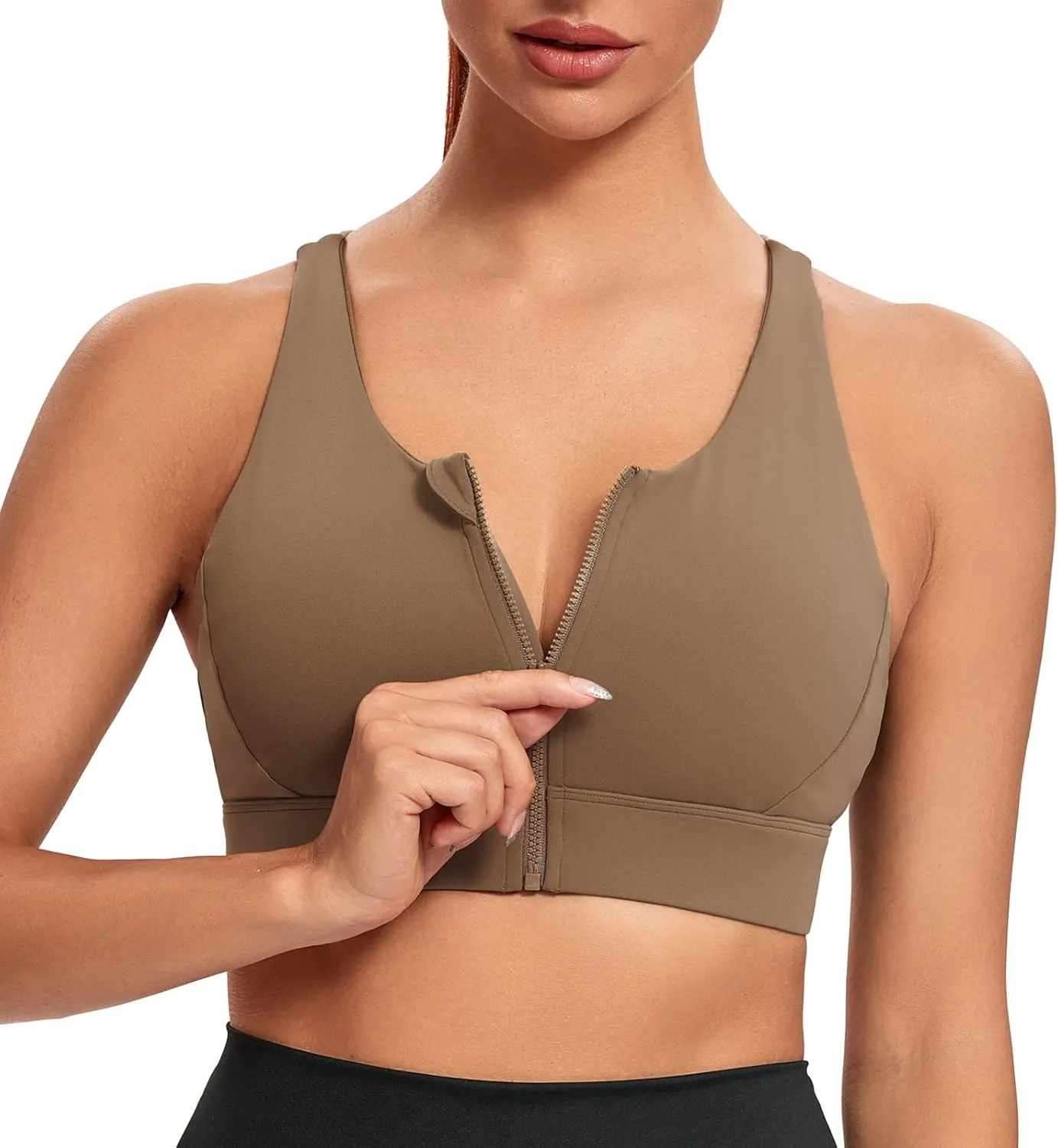 Lemedy Zipper in Front Sports Bra for Women Yoga Workout Crop Tank Top