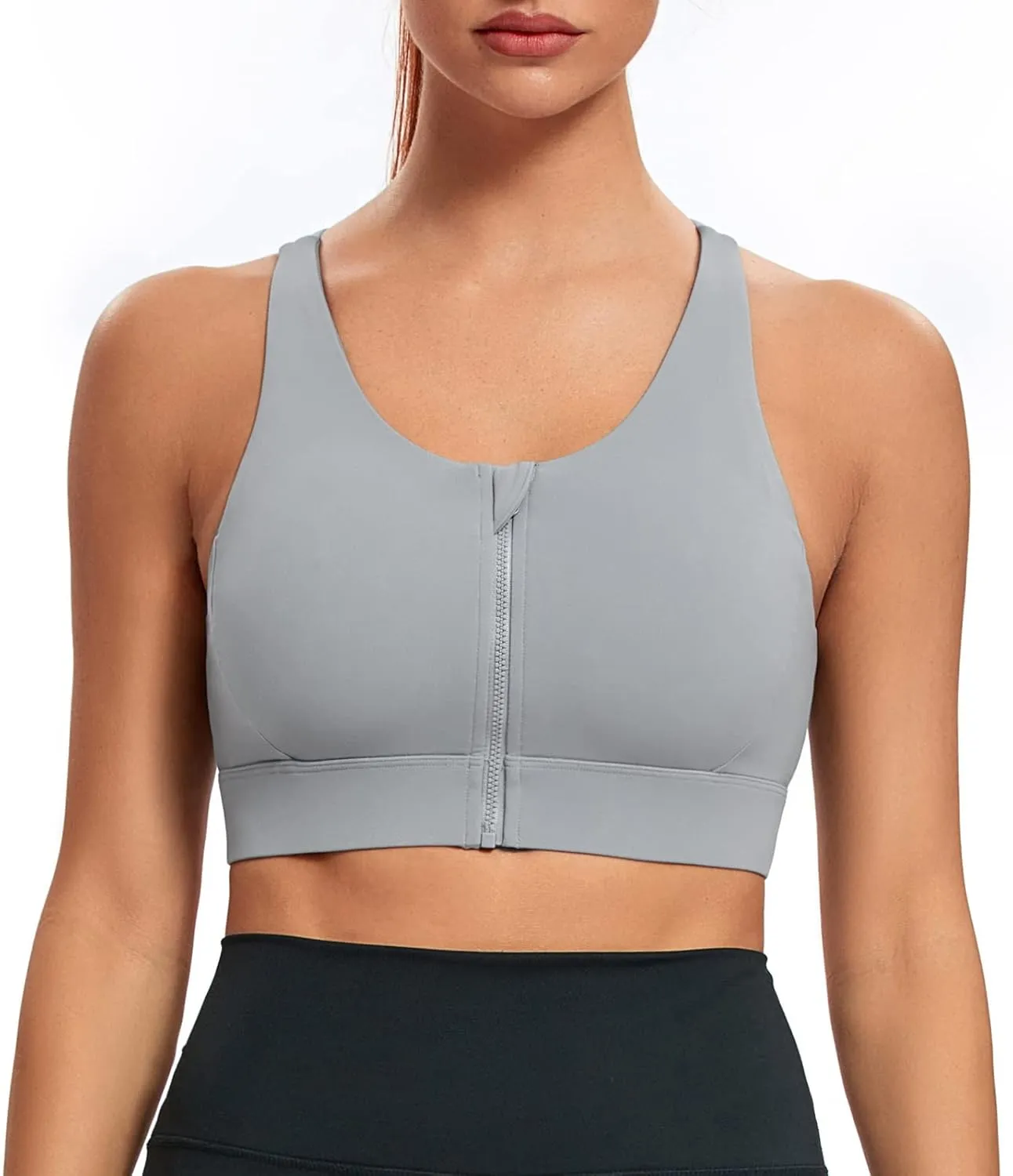 Lemedy Zipper in Front Sports Bra for Women Yoga Workout Crop Tank Top