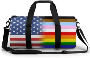 LGBT Transgender American Flag Gym Sport Bag Travel Duffle Backpack Weekender Overnight with Shoes Compartment for Women Men