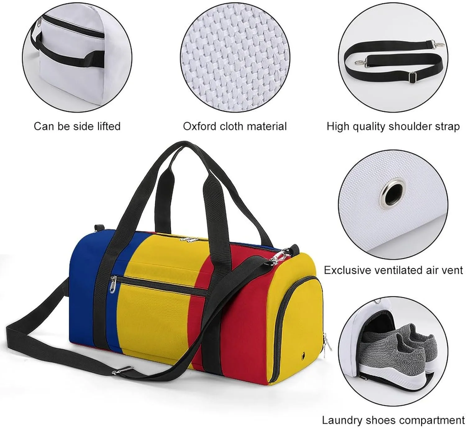 Lightweight Romanian Flag Duffel Bag for Boys Girls with Wet Pocket Gym Tote