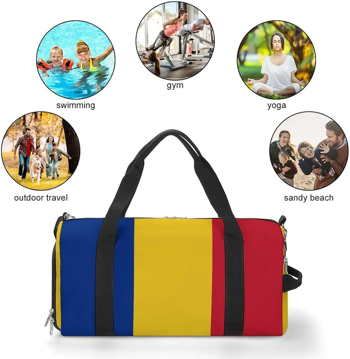 Lightweight Romanian Flag Duffel Bag for Boys Girls with Wet Pocket Gym Tote