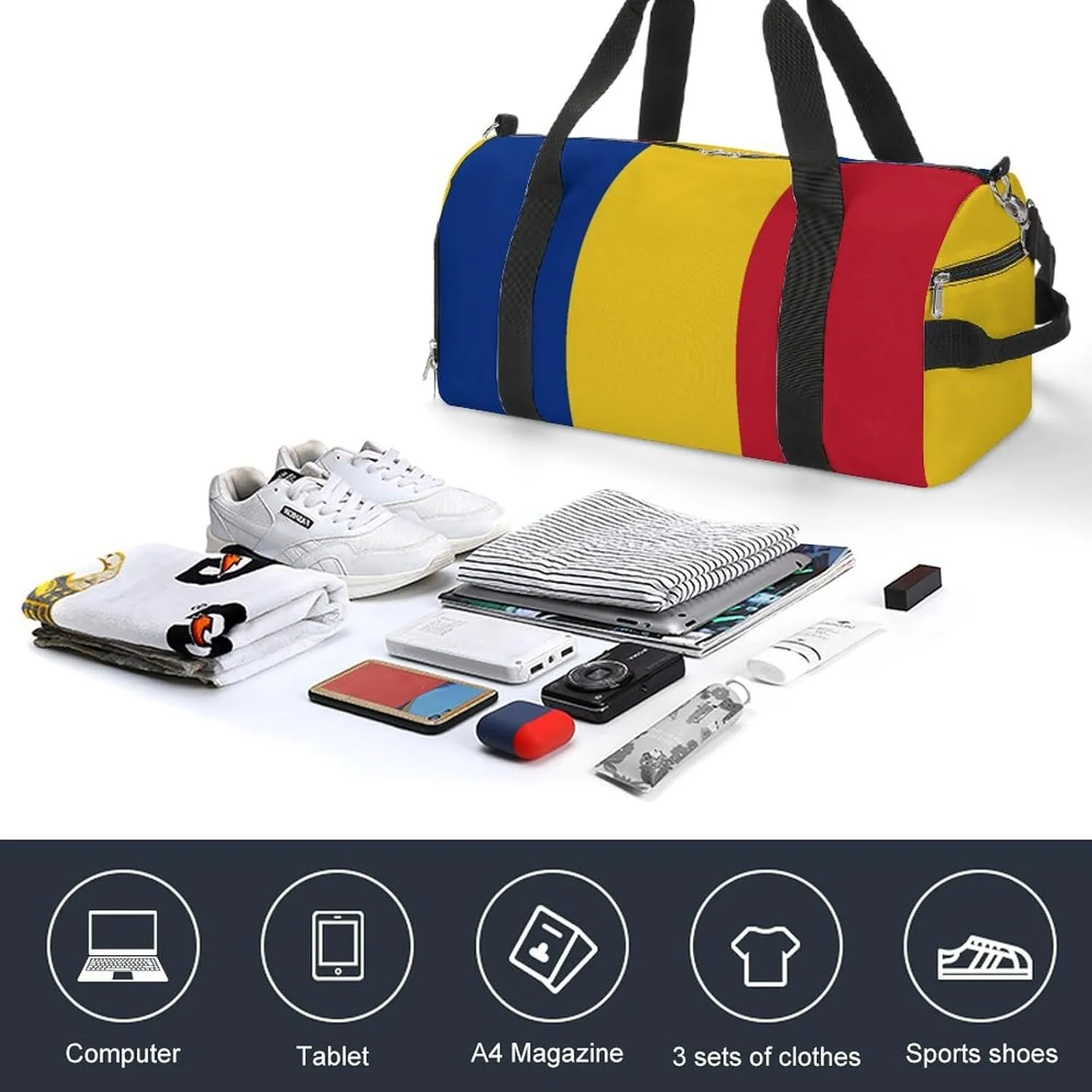 Lightweight Romanian Flag Duffel Bag for Boys Girls with Wet Pocket Gym Tote