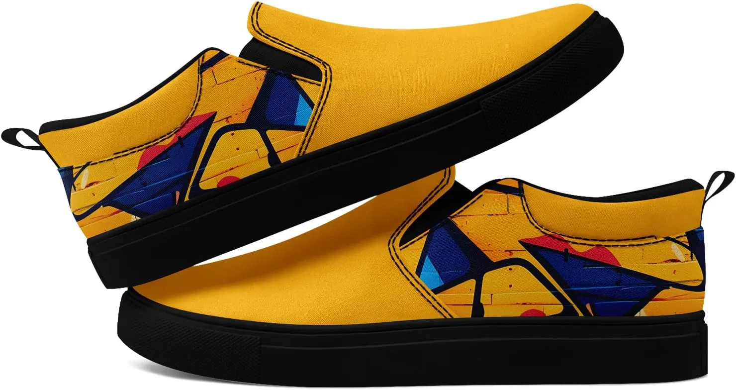 Low-top Slip-On Sneakers for Men, Women's Comfortable Flat Canvas Shoes Casual Loafers with Graffiti Style Design