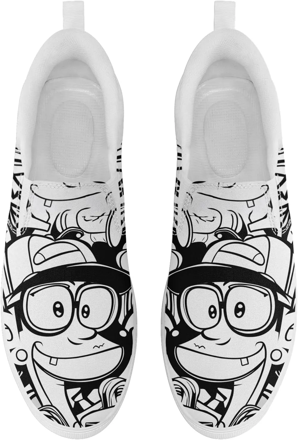 Low-top Slip-On Sneakers for Men, Women's Comfortable Flat Canvas Shoes Casual Loafers with Graffiti Style Design
