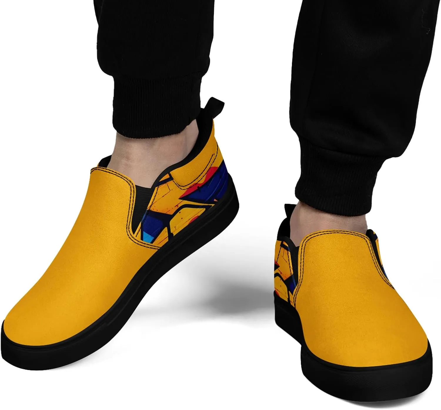 Low-top Slip-On Sneakers for Men, Women's Comfortable Flat Canvas Shoes Casual Loafers with Graffiti Style Design