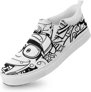 Low-top Slip-On Sneakers for Men, Women's Comfortable Flat Canvas Shoes Casual Loafers with Graffiti Style Design