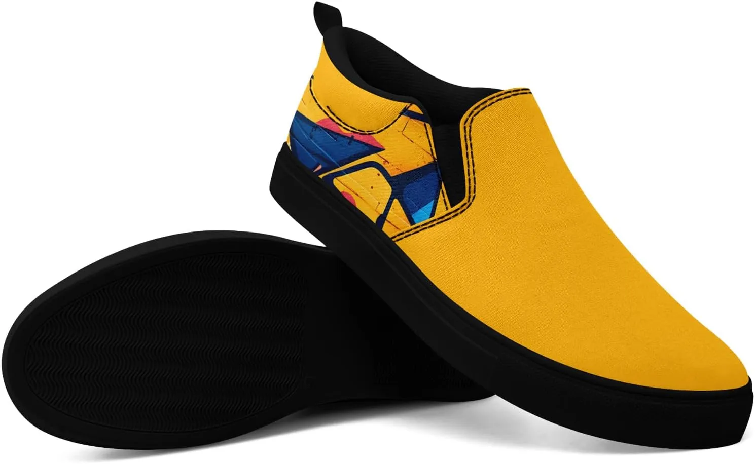 Low-top Slip-On Sneakers for Men, Women's Comfortable Flat Canvas Shoes Casual Loafers with Graffiti Style Design