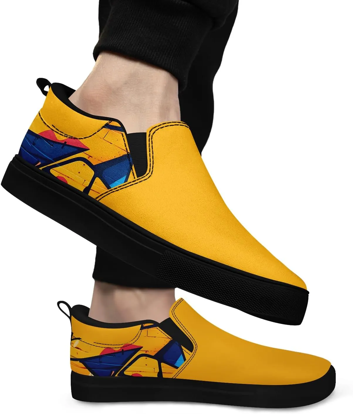 Low-top Slip-On Sneakers for Men, Women's Comfortable Flat Canvas Shoes Casual Loafers with Graffiti Style Design