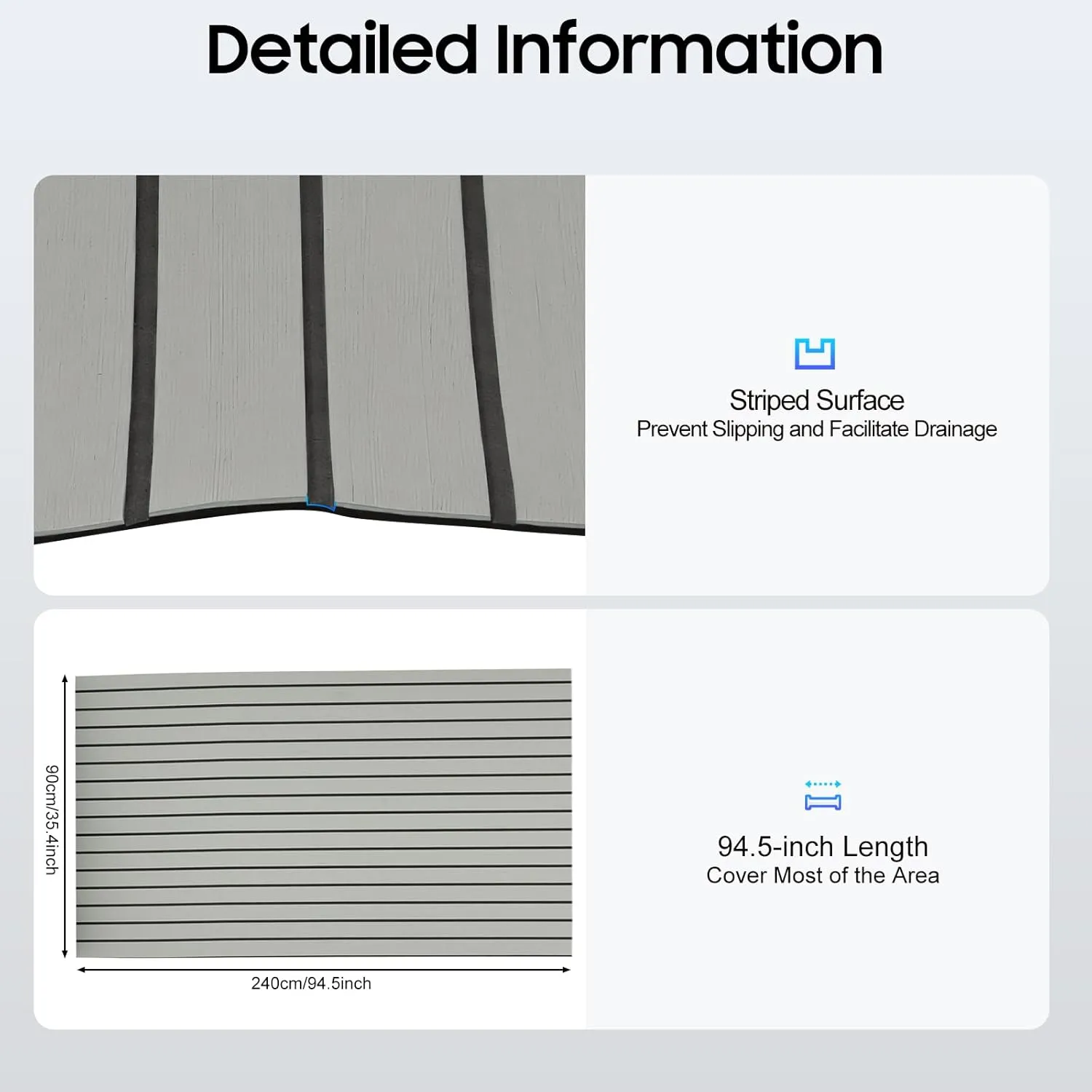 LOYALHEARTDY Boat Flooring EVA Foam Decking Sheet Faux Teak Marine Mat Marine Carpet Mat Non-Slip Self-Adhesive Flooring Mat for Marine RV Yacht Kayak 94.5''x35.4''