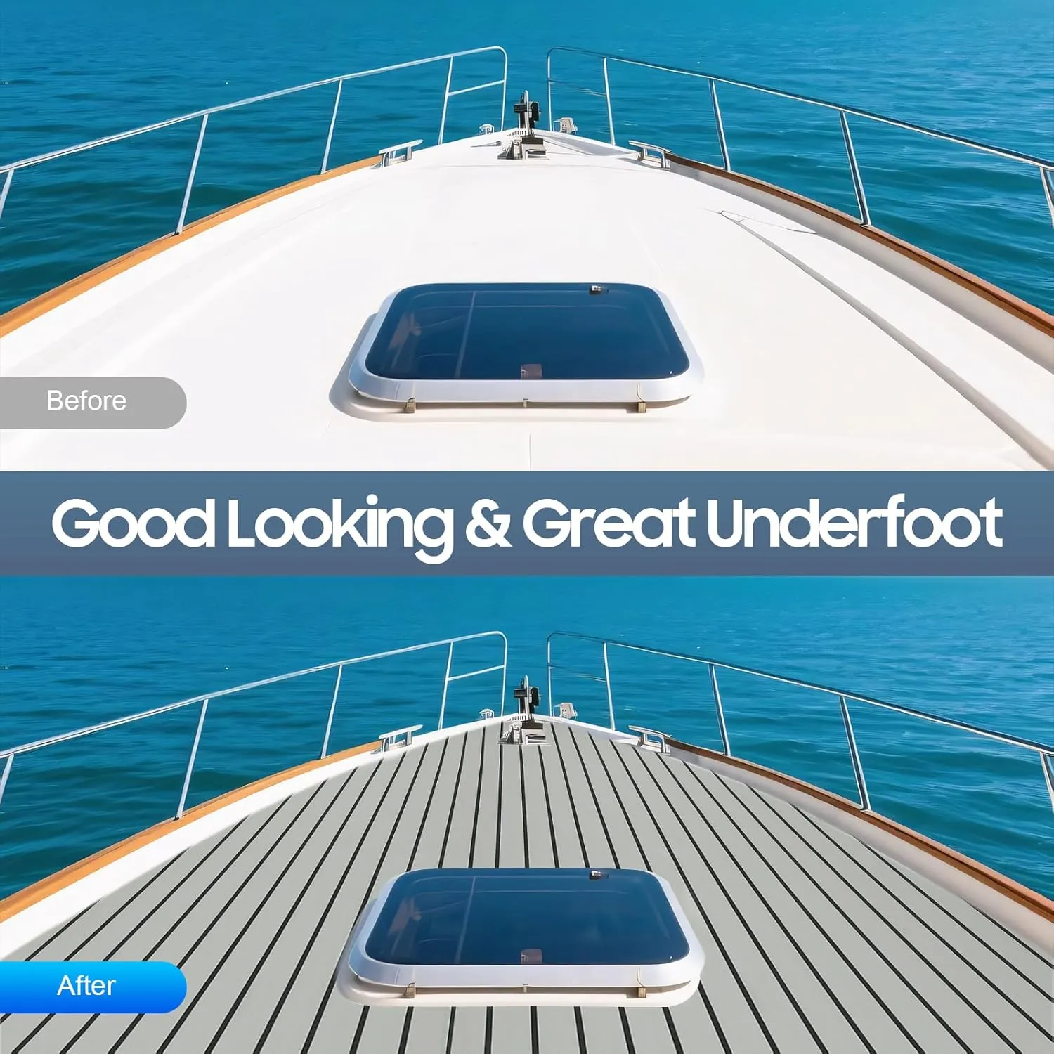 LOYALHEARTDY Boat Flooring EVA Foam Decking Sheet Faux Teak Marine Mat Marine Carpet Mat Non-Slip Self-Adhesive Flooring Mat for Marine RV Yacht Kayak 94.5''x35.4''