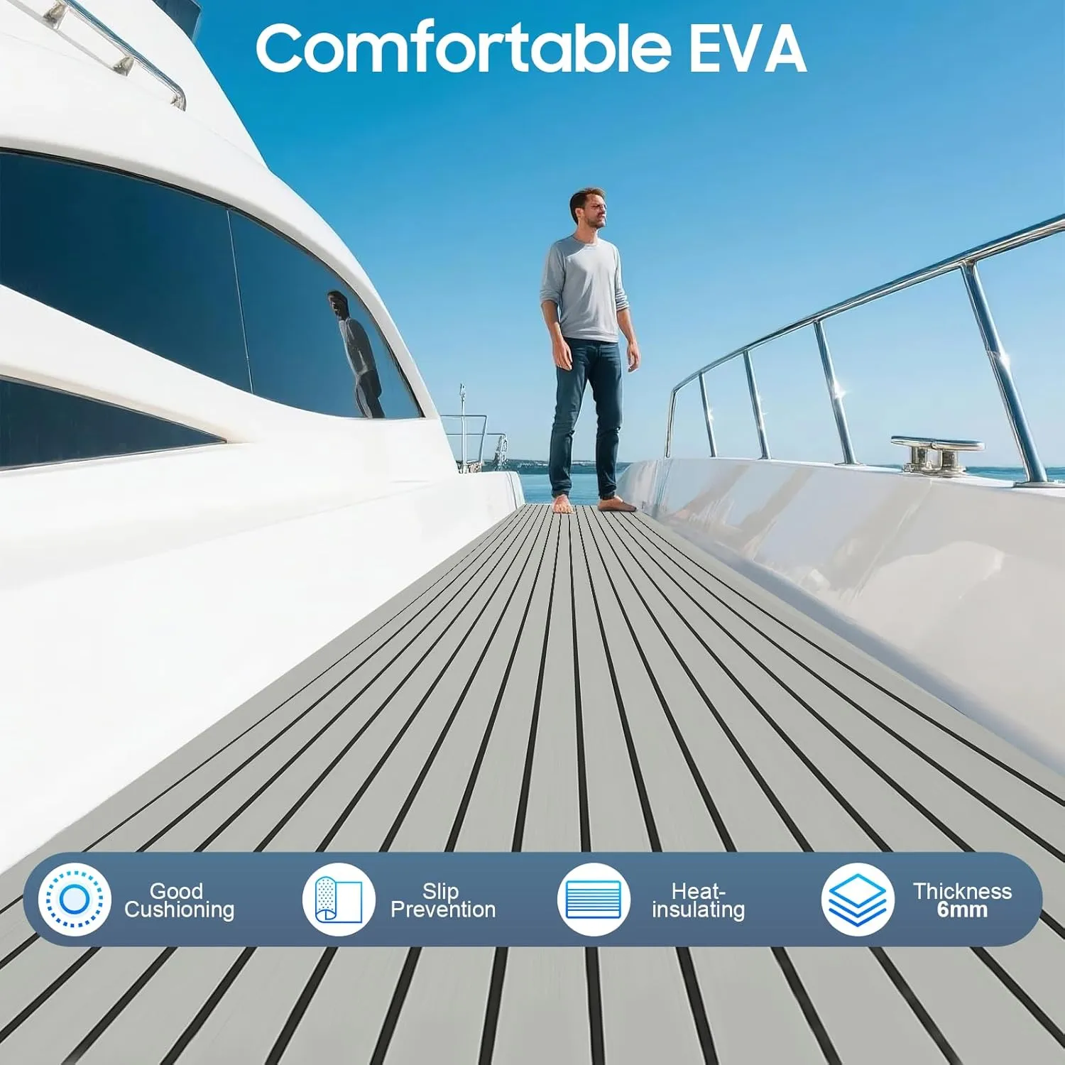 LOYALHEARTDY Boat Flooring EVA Foam Decking Sheet Faux Teak Marine Mat Marine Carpet Mat Non-Slip Self-Adhesive Flooring Mat for Marine RV Yacht Kayak 94.5''x35.4''