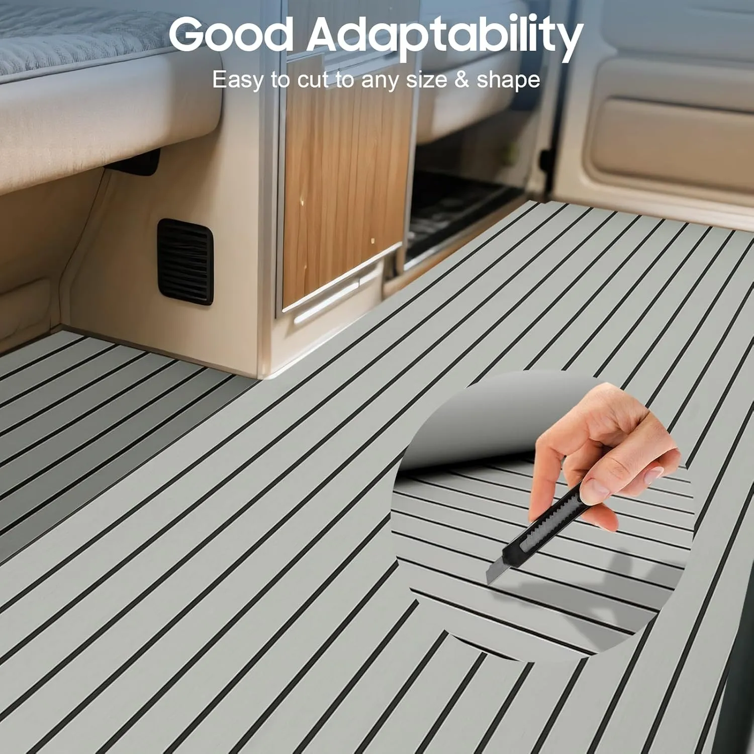 LOYALHEARTDY Boat Flooring EVA Foam Decking Sheet Faux Teak Marine Mat Marine Carpet Mat Non-Slip Self-Adhesive Flooring Mat for Marine RV Yacht Kayak 94.5''x35.4''