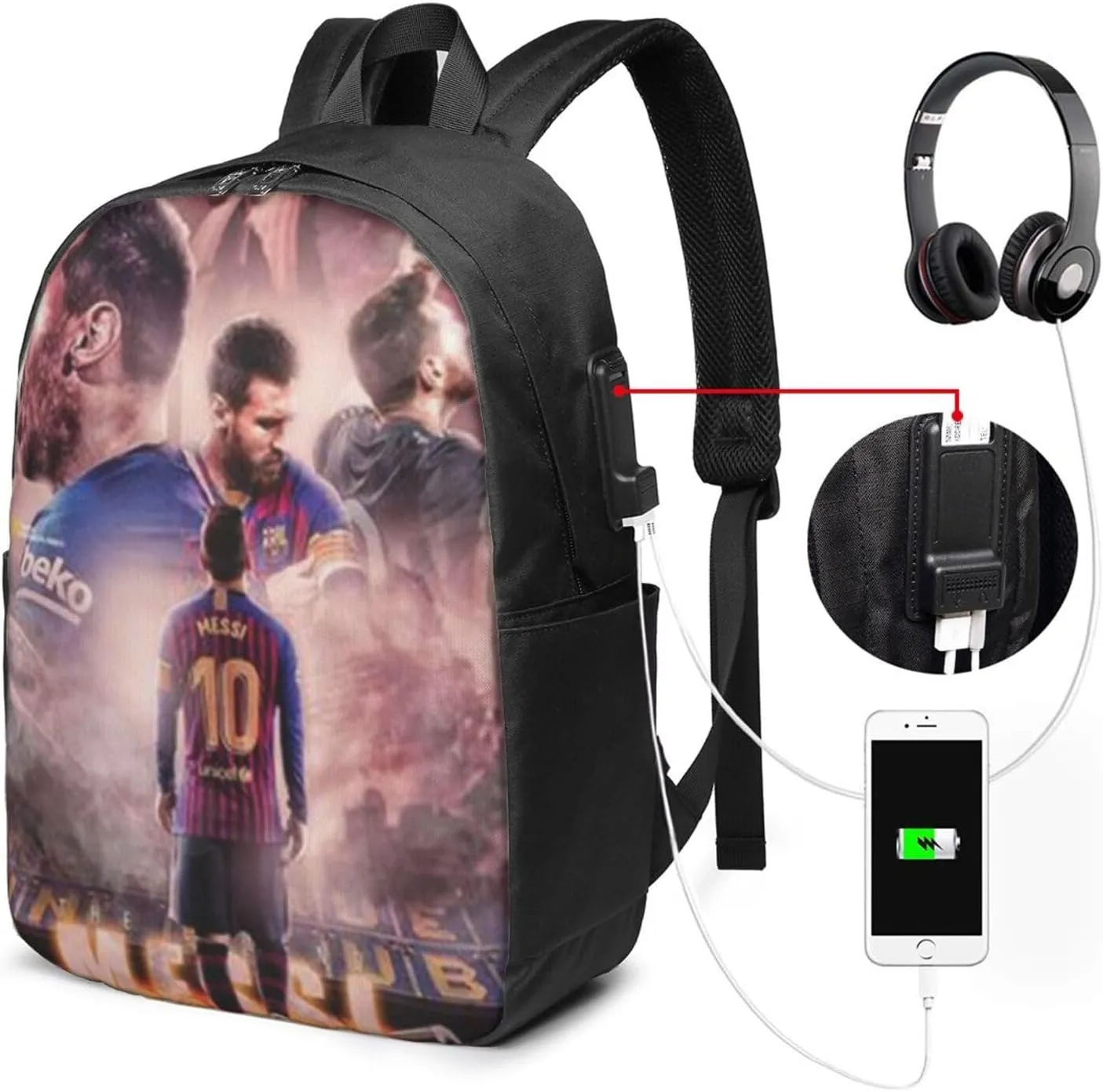 M-essi simple large capacity backpack, the whole bag is stylish and lightweight, the main bag is large enough Black