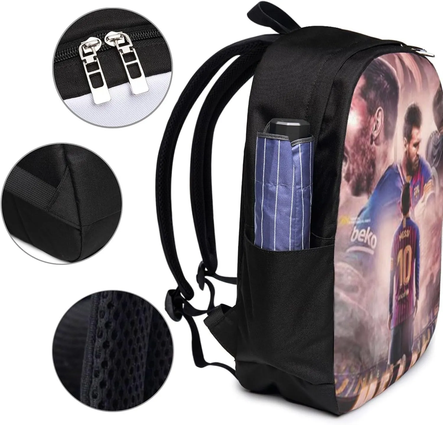 M-essi simple large capacity backpack, the whole bag is stylish and lightweight, the main bag is large enough Black