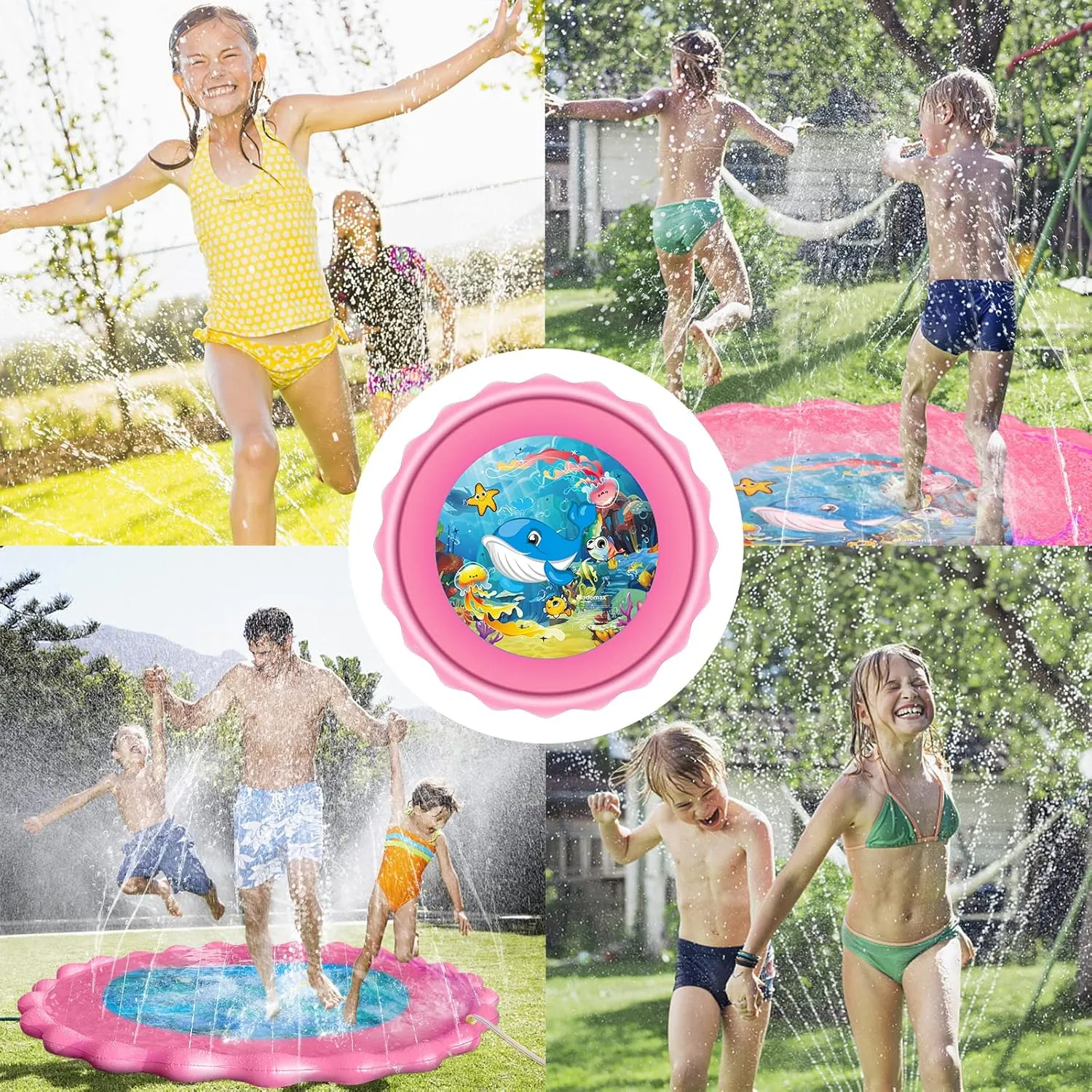 Mademax Upgraded 79" Splash Pad, Sprinkler & Splash Play Mat, Inflatable Summer Outdoor Sprinkler Pad Water Toys Fun for Children, Infants, Toddlers, Boys, Girls and Kids