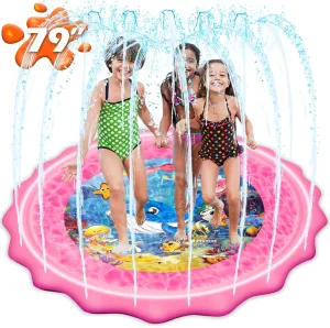 Mademax Upgraded 79" Splash Pad, Sprinkler & Splash Play Mat, Inflatable Summer Outdoor Sprinkler Pad Water Toys Fun for Children, Infants, Toddlers, Boys, Girls and Kids