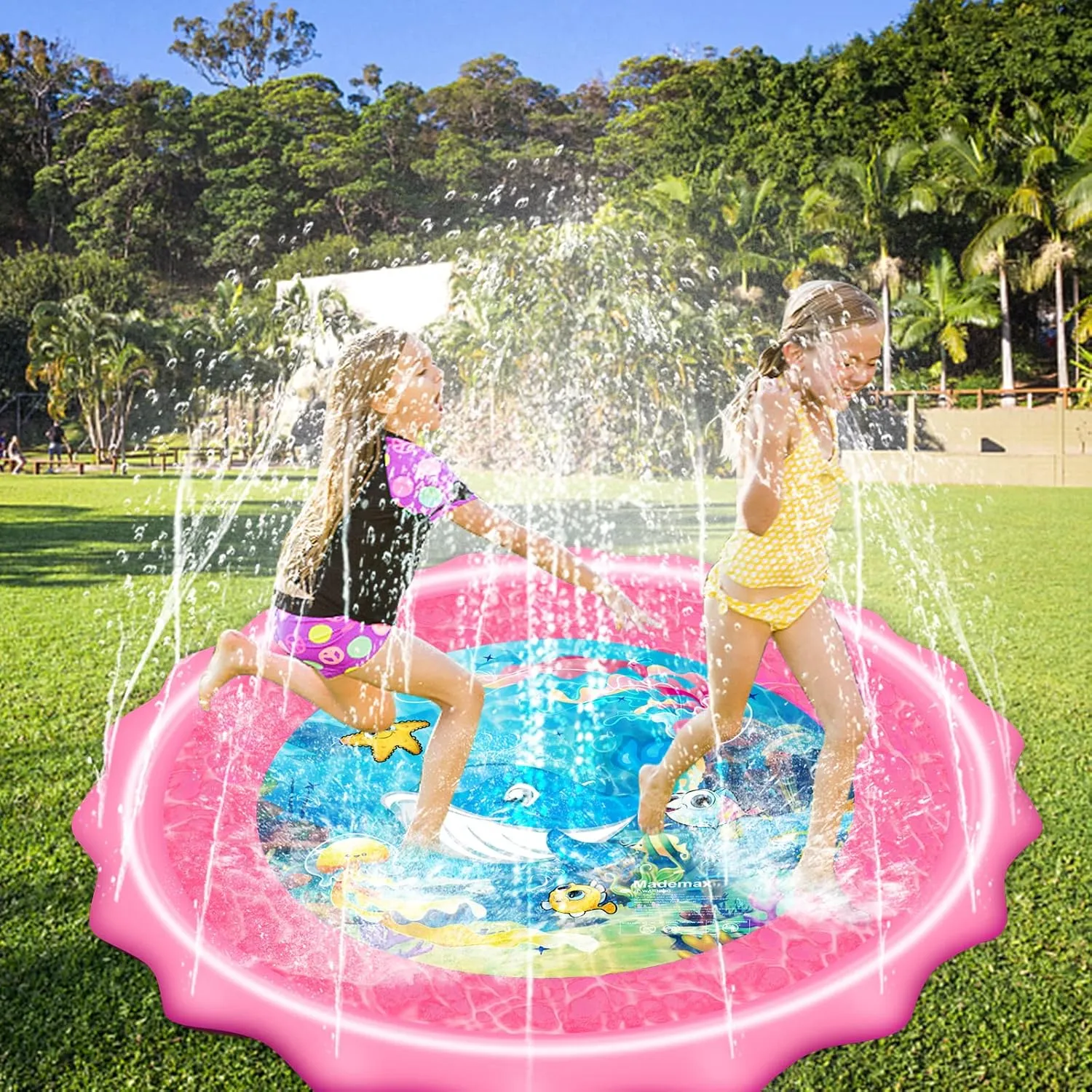 Mademax Upgraded 79" Splash Pad, Sprinkler & Splash Play Mat, Inflatable Summer Outdoor Sprinkler Pad Water Toys Fun for Children, Infants, Toddlers, Boys, Girls and Kids