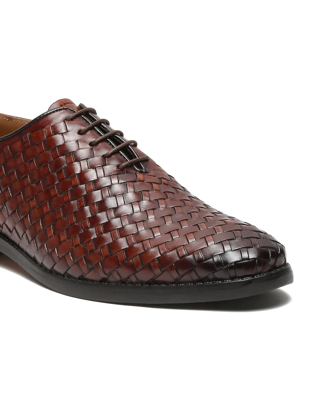 Men Brown Leather Basket Wave Oxford