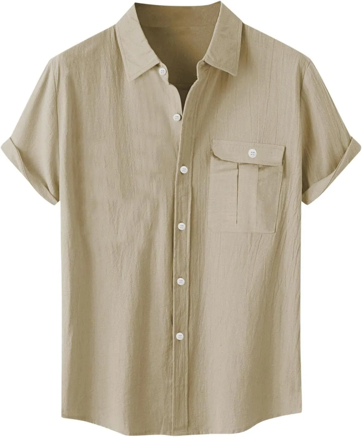 Men Cotton Linen Guayabera Shirts Casual Short Sleeve Button Down Work Shirt Solid Color Business Office Dress Tops
