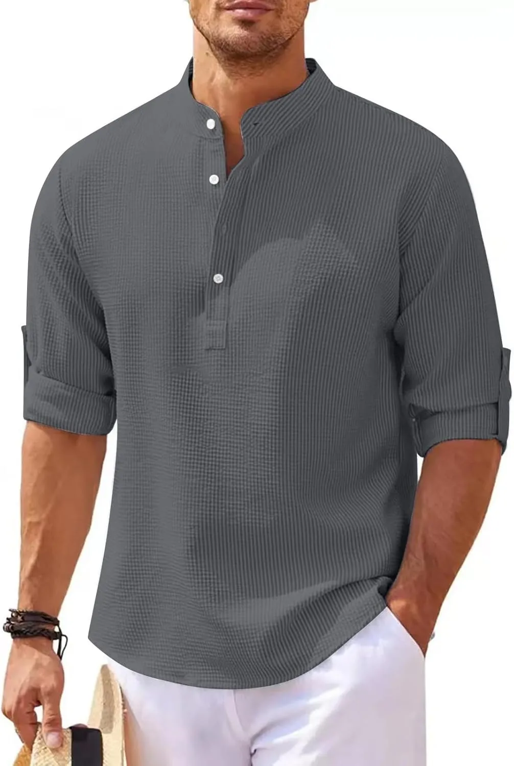 Men Knit Henley Shirts Long Sleeve Quarter Button Tops T-shirt Plus Size Loose Solid Tee Top Lightweight Fall Outfits