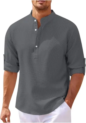 Men Knit Henley Shirts Long Sleeve Quarter Button Tops T-shirt Plus Size Loose Solid Tee Top Lightweight Fall Outfits