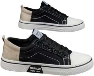 Men's Breathable Canvas Sneakers - Casual Low-Top Lace-Up Shoes with Non-Slip PVC Sole, Two-Tone Orange & Beige Design, Comfortable for All Seasons, Everyday | Twotone Design | Durable PVC Sole,