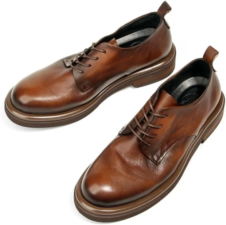 Men's Casual Leather Shoes Leather Upper Lace-ups Round Toe Fashion Dress Shoes Non-Slip Rubber Thick Sole Breathable Driving Walking Shoes for Men(White-Patch Five-Pointed star4,7.5)