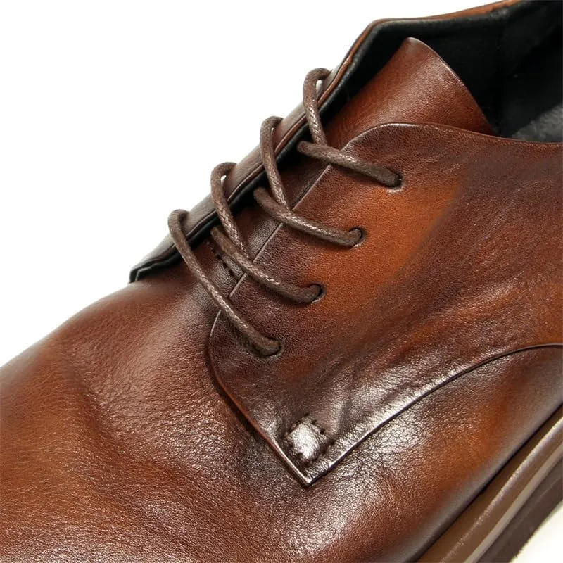 Men's Casual Leather Shoes Leather Upper Lace-ups Round Toe Fashion Dress Shoes Non-Slip Rubber Thick Sole Breathable Driving Walking Shoes for Men(White-Patch Five-Pointed star4,7.5)