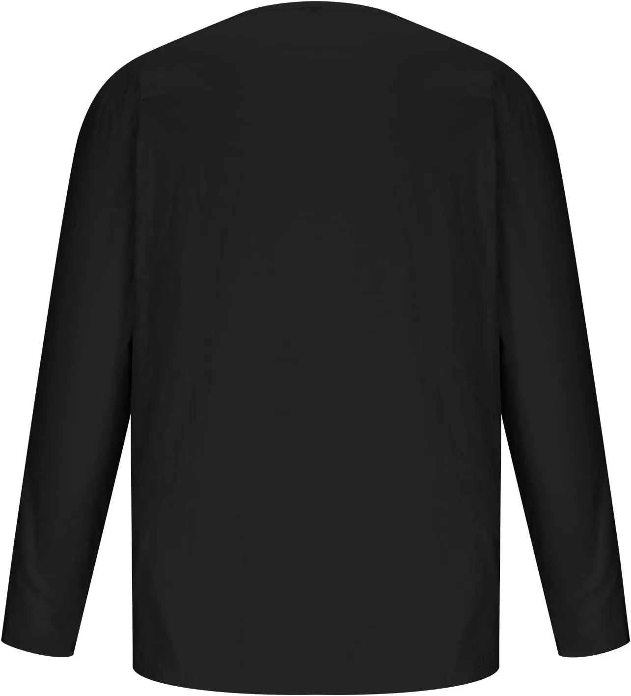Mens Cotton Linen Shirts Long Sleeve Deep V-neck Tops Casual Beach Loose Solid Tee Shirt Lightweight Comfy T-shirt