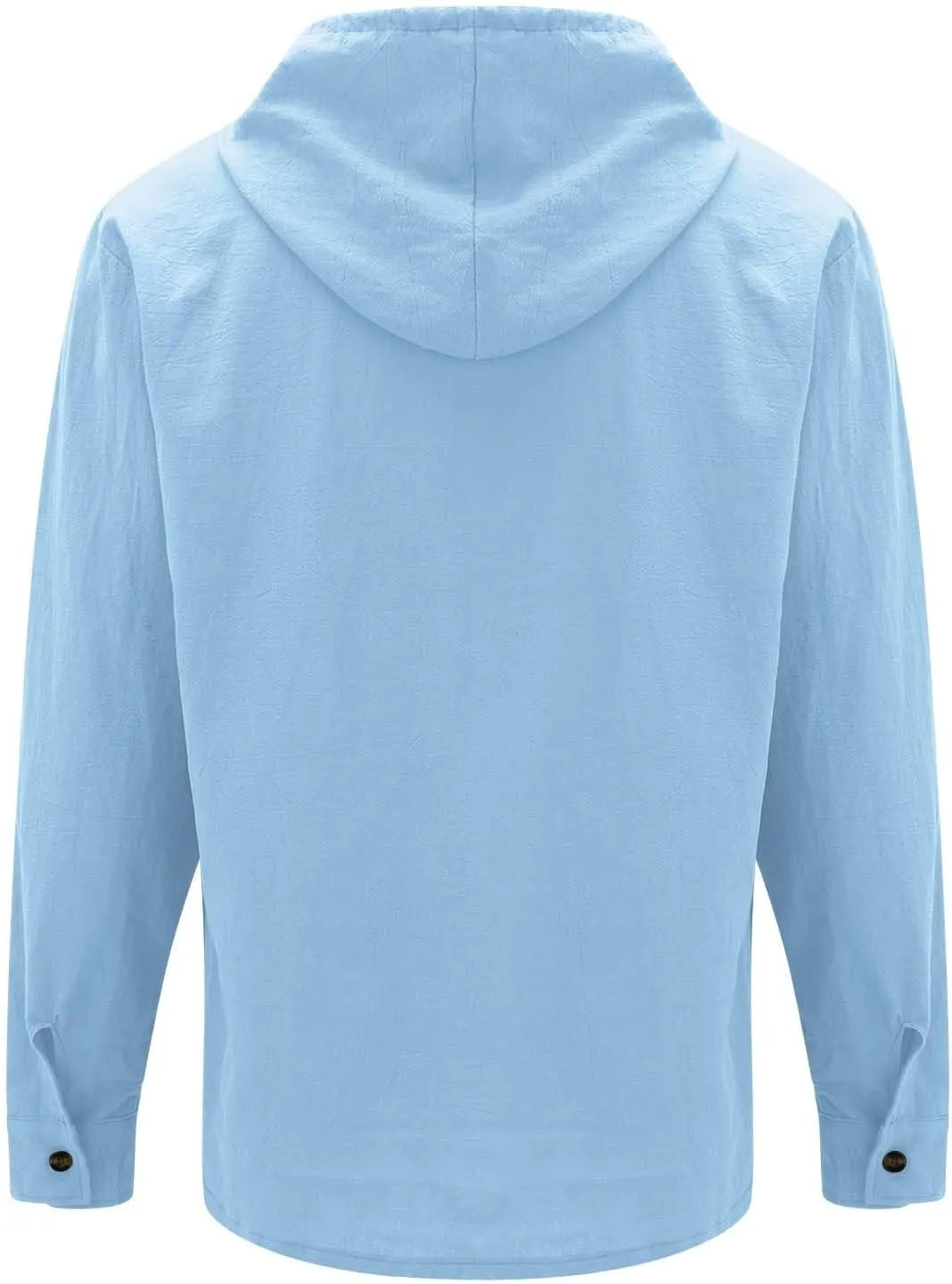 Mens Cotton Linen Shirts with Hooded Casual 3/4 Roll-Up Sleeve Summer Beach Hippie Shirt Lightweight Drying Tee Tops